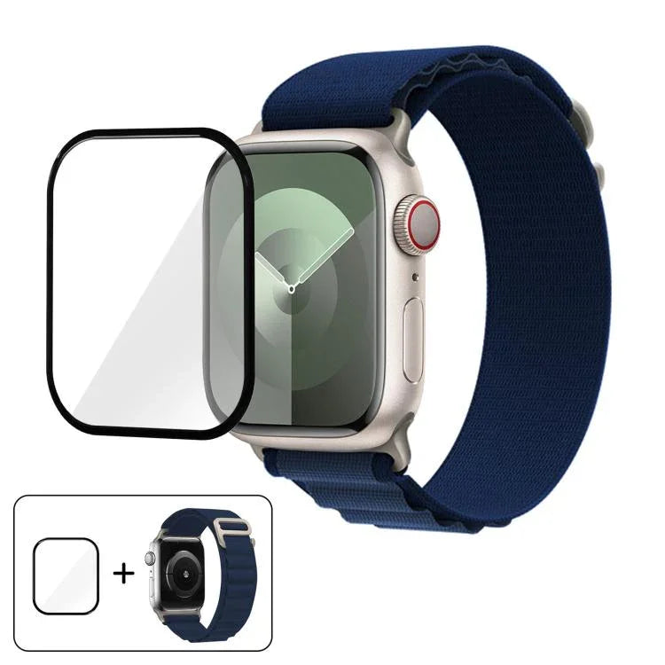 バックルループナイロンウォッチバンド 3Dカーブフィルム付き、Apple Watch Series 45mm用