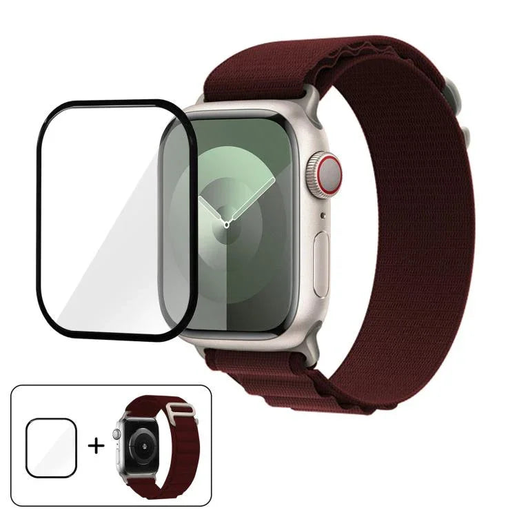 バックルループナイロンウォッチバンド 3Dカーブフィルム付き、Apple Watch Series 45mm用