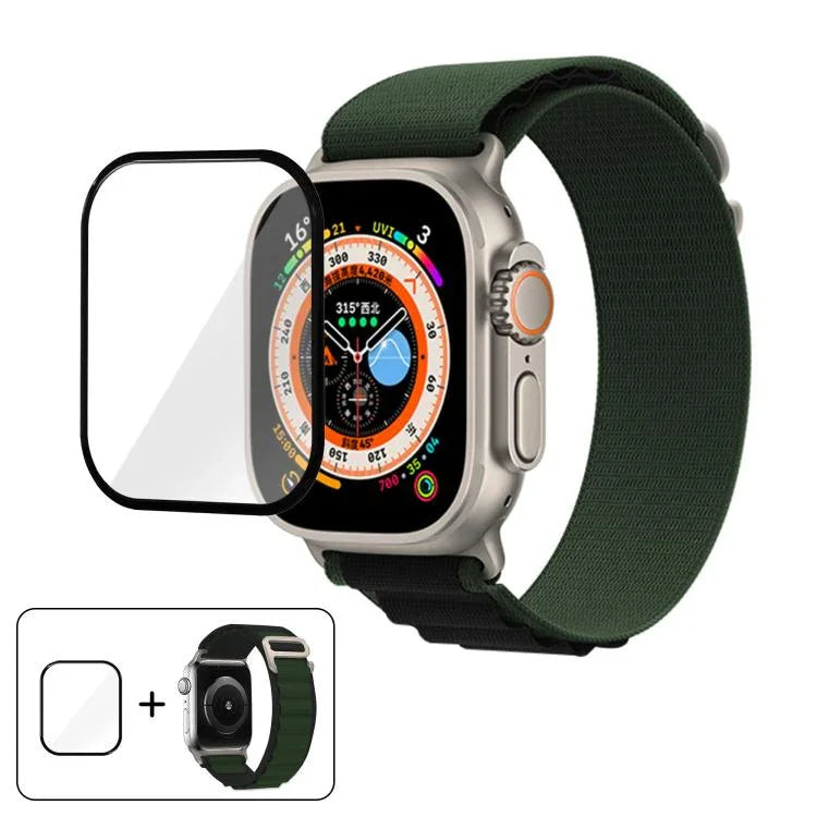 バックルループナイロンウォッチバンド 3Dカーブフィルム付き、Apple Watch Ultra 2 / 1 49mm用