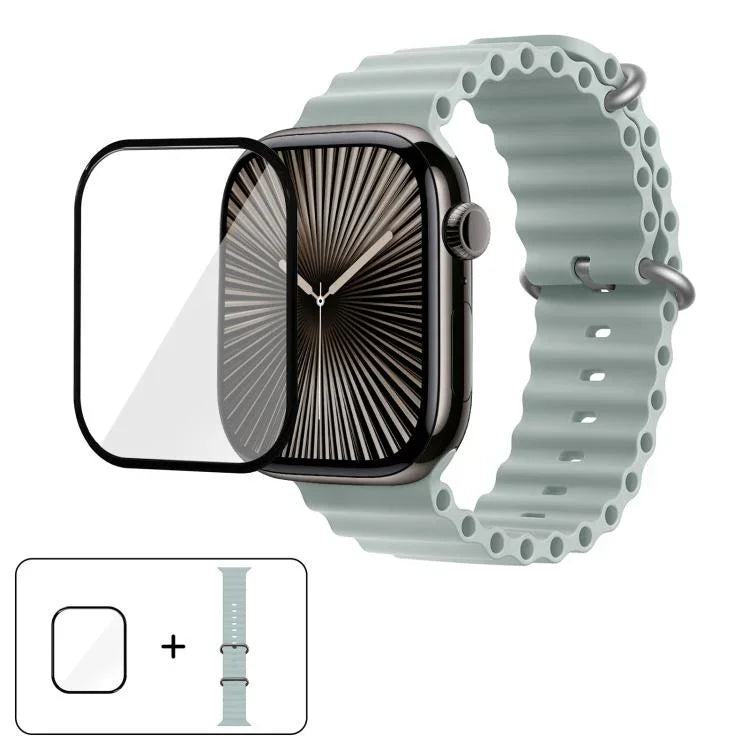 オーシャンシリコンウォッチバンド 3Dカーブフィルム付き、Apple Watch Series 10 46mm用、Apple Watch Series 10 42mm用、Apple Watch Series 44mm用