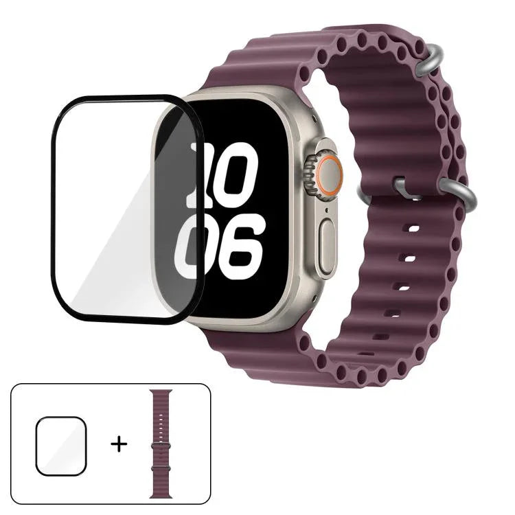 オーシャンシリコンウォッチバンド 3Dカーブフィルム付き、Apple Watch Series 40mm用、Apple Watch Ultra 2 / 1 49mm用、Apple Watch Series 45mm用