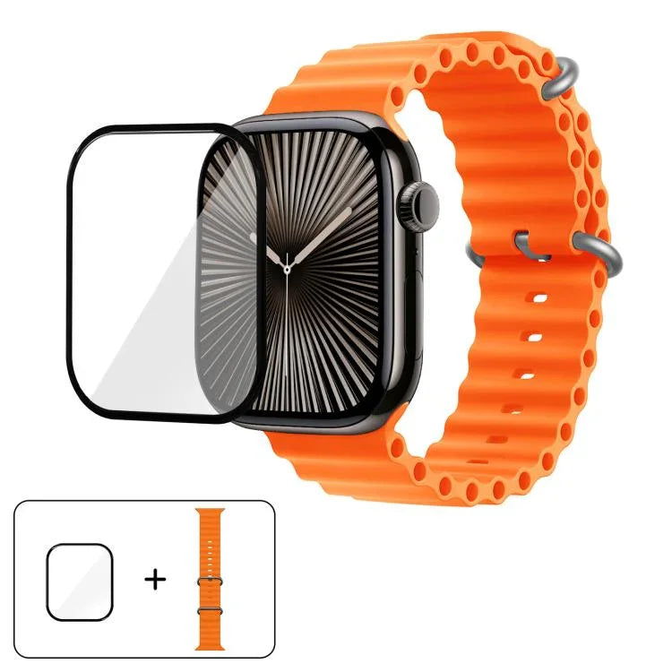 オーシャンシリコンウォッチバンド 3Dカーブフィルム付き、Apple Watch Series 40mm用、Apple Watch Ultra 2 / 1 49mm用、Apple Watch Series 45mm用