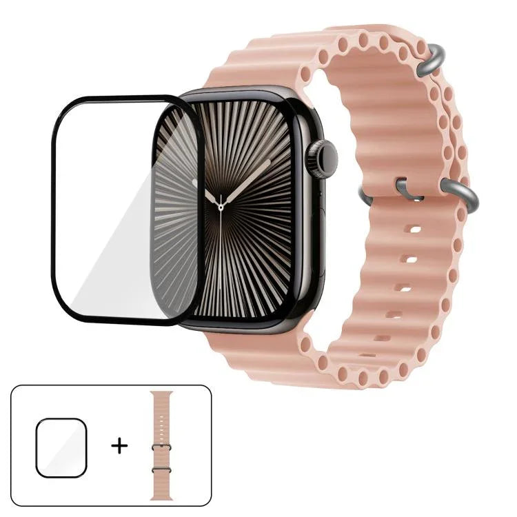 オーシャンシリコンウォッチバンド 3Dカーブフィルム付き、Apple Watch Series 41mm用、Apple Watch Series 38mm用、Apple Watch Series 42mm用