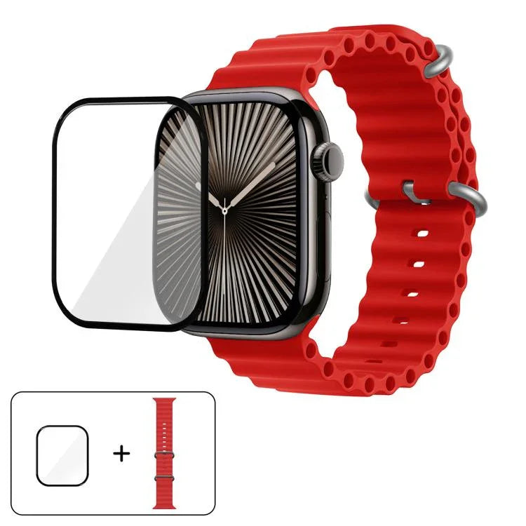 オーシャンシリコンウォッチバンド 3Dカーブフィルム付き、Apple Watch Series 41mm用、Apple Watch Series 38mm用、Apple Watch Series 42mm用