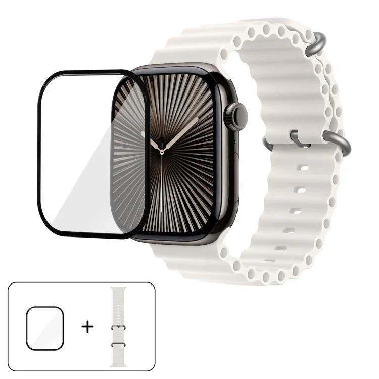 オーシャンシリコンウォッチバンド 3Dカーブフィルム付き、Apple Watch Series 41mm用、Apple Watch Series 38mm用、Apple Watch Series 42mm用