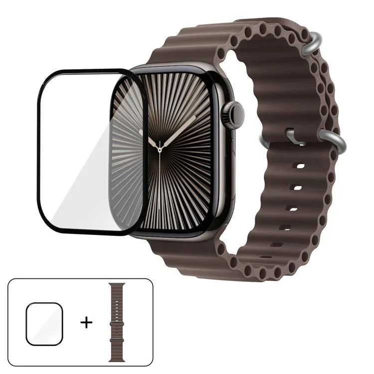 オーシャンシリコンウォッチバンド 3Dカーブフィルム付き、Apple Watch Series 41mm用、Apple Watch Series 38mm用、Apple Watch Series 42mm用