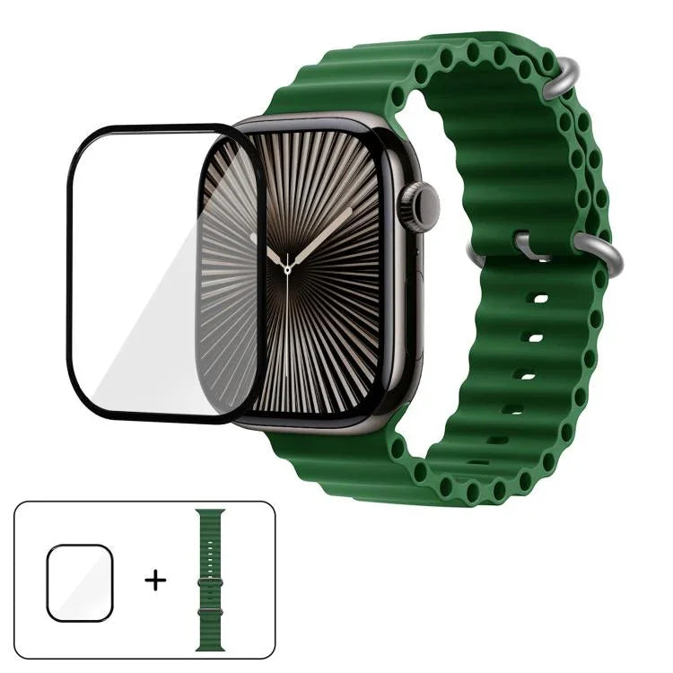 オーシャンシリコンウォッチバンド 3Dカーブフィルム付き、Apple Watch Series 41mm用、Apple Watch Series 38mm用、Apple Watch Series 42mm用