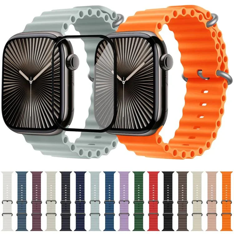 オーシャンシリコンウォッチバンド 3Dカーブフィルム付き、Apple Watch Series 41mm用、Apple Watch Series 38mm用、Apple Watch Series 42mm用