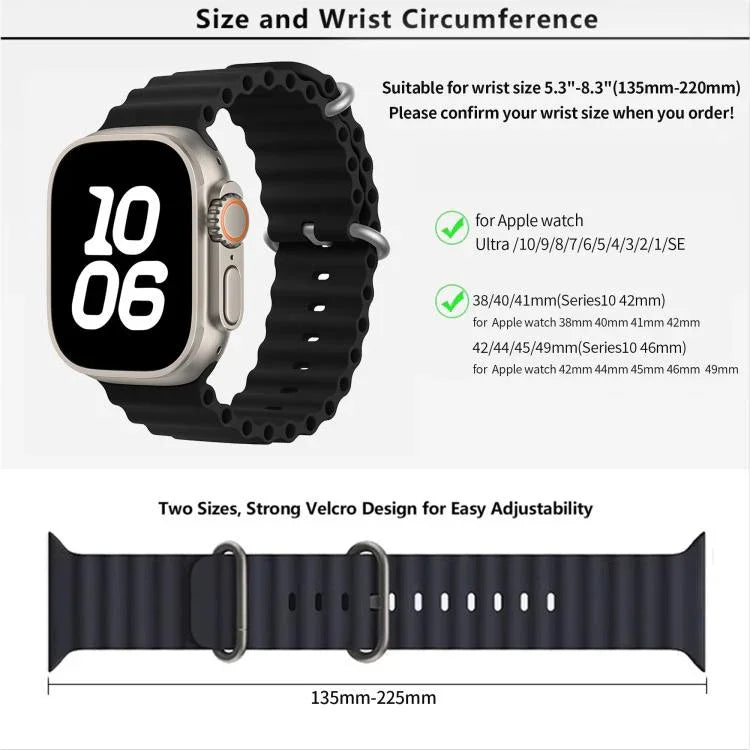 オーシャンシリコンウォッチバンド 3Dカーブフィルム付き、Apple Watch Series 41mm用、Apple Watch Series 38mm用、Apple Watch Series 42mm用