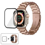 3Dカーブフィルム付きスリービーズステンレススチール時計バンド、Apple Watch Ultra 2 / 1 49mm用、Apple Watch Series 45mm用、Apple Watch Series 41mm用、Apple Watch Series 38mm用