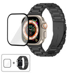 3Dカーブフィルム付きスリービーズステンレススチール時計バンド、Apple Watch Ultra 2 / 1 49mm用、Apple Watch Series 45mm用、Apple Watch Series 41mm用、Apple Watch Series 38mm用