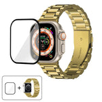3Dカーブフィルム付きスリービーズステンレススチール時計バンド、Apple Watch Ultra 2 / 1 49mm用、Apple Watch Series 45mm用、Apple Watch Series 41mm用、Apple Watch Series 38mm用
