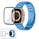 3Dカーブフィルム付きスリービーズステンレススチール時計バンド、Apple Watch Ultra 2 / 1 49mm用、Apple Watch Series 45mm用、Apple Watch Series 41mm用、Apple Watch Series 38mm用