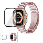 3Dカーブフィルム付きスリービーズステンレススチール時計バンド、Apple Watch Ultra 2 / 1 49mm用、Apple Watch Series 45mm用、Apple Watch Series 41mm用、Apple Watch Series 38mm用