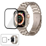 3Dカーブフィルム付きスリービーズステンレススチール時計バンド、Apple Watch Ultra 2 / 1 49mm用、Apple Watch Series 45mm用、Apple Watch Series 41mm用、Apple Watch Series 38mm用