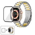 3Dカーブフィルム付きスリービーズステンレススチール時計バンド、Apple Watch Ultra 2 / 1 49mm用、Apple Watch Series 45mm用、Apple Watch Series 41mm用、Apple Watch Series 38mm用