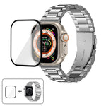 3Dカーブフィルム付きスリービーズステンレススチール時計バンド、Apple Watch Ultra 2 / 1 49mm用、Apple Watch Series 45mm用、Apple Watch Series 41mm用、Apple Watch Series 38mm用