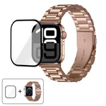 3Dカーブフィルム付きスリービーズステンレススチール時計バンド、Apple Watch Ultra 2 / 1 49mm用、Apple Watch Series 45mm用、Apple Watch Series 41mm用、Apple Watch Series 38mm用