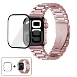 3Dカーブフィルム付きスリービーズステンレススチール時計バンド、Apple Watch Ultra 2 / 1 49mm用、Apple Watch Series 45mm用、Apple Watch Series 41mm用、Apple Watch Series 38mm用