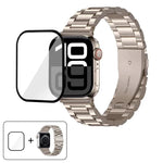 3Dカーブフィルム付きスリービーズステンレススチール時計バンド、Apple Watch Ultra 2 / 1 49mm用、Apple Watch Series 45mm用、Apple Watch Series 41mm用、Apple Watch Series 38mm用
