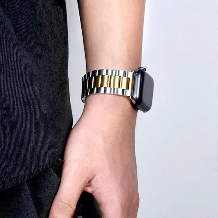 Three Beads Stainless Steel Watch Band with 3D Curved Film, For Apple Watch Series 10 46mm, For Apple Watch Series 10 42mm, For Apple Watch Series 44mm, For Apple Watch Series 40mm