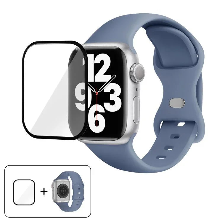 バタフライバックルシリコンウォッチバンド 3Dカーブフィルム付き、Apple Watch Series 10 46mm用、Apple Watch Series 10 42mm用、Apple Watch Series 44mm用