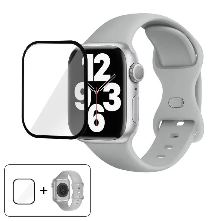 バタフライバックルシリコンウォッチバンド 3Dカーブフィルム付き、Apple Watch Series 10 46mm用、Apple Watch Series 10 42mm用、Apple Watch Series 44mm用