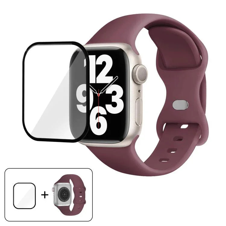 バタフライバックルシリコンウォッチバンド 3Dカーブフィルム付き、Apple Watch Series 10 46mm用、Apple Watch Series 10 42mm用、Apple Watch Series 44mm用