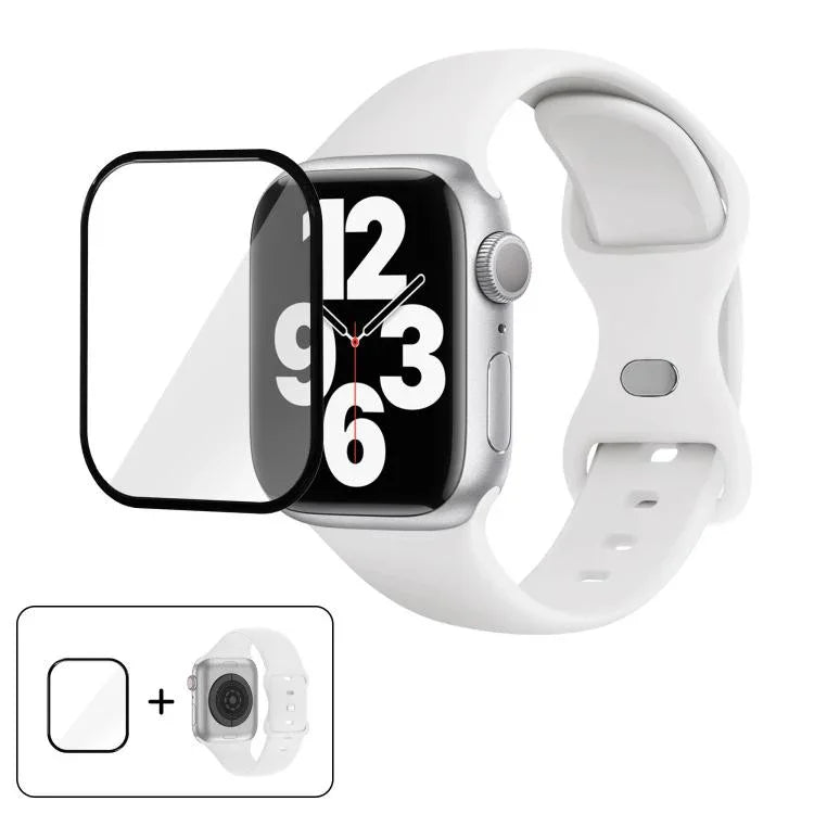 バタフライバックルシリコンウォッチバンド 3Dカーブフィルム付き、Apple Watch Series 40mm用、Apple Watch Ultra 2 / 1 49mm用、Apple Watch Series 45mm用