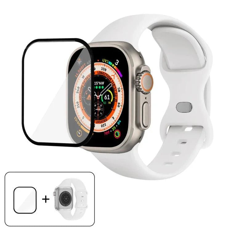 バタフライバックルシリコンウォッチバンド 3Dカーブフィルム付き、Apple Watch Series 40mm用、Apple Watch Ultra 2 / 1 49mm用、Apple Watch Series 45mm用