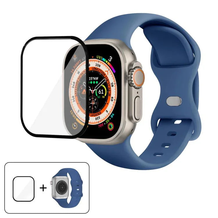 バタフライバックルシリコンウォッチバンド 3Dカーブフィルム付き、Apple Watch Series 40mm用、Apple Watch Ultra 2 / 1 49mm用、Apple Watch Series 45mm用
