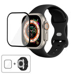 バタフライバックルシリコンウォッチバンド 3Dカーブフィルム付き、Apple Watch Series 40mm用、Apple Watch Ultra 2 / 1 49mm用、Apple Watch Series 45mm用