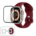 バタフライバックルシリコンウォッチバンド 3Dカーブフィルム付き、Apple Watch Series 40mm用、Apple Watch Ultra 2 / 1 49mm用、Apple Watch Series 45mm用