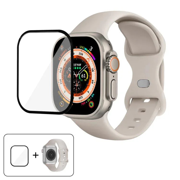 バタフライバックルシリコンウォッチバンド 3Dカーブフィルム付き、Apple Watch Series 40mm用、Apple Watch Ultra 2 / 1 49mm用、Apple Watch Series 45mm用