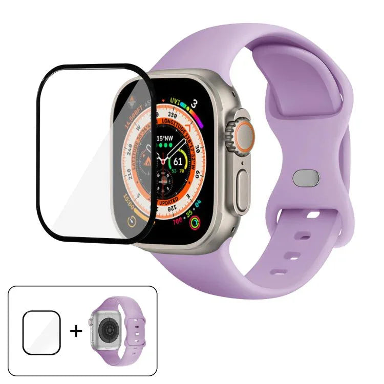 バタフライバックルシリコンウォッチバンド 3Dカーブフィルム付き、Apple Watch Series 40mm用、Apple Watch Ultra 2 / 1 49mm用、Apple Watch Series 45mm用