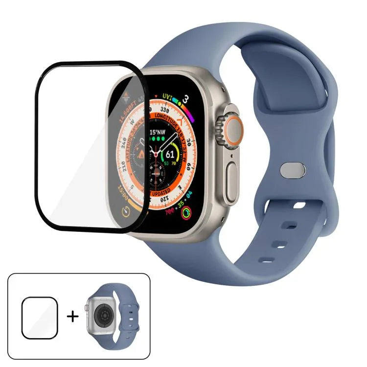 バタフライバックルシリコンウォッチバンド 3Dカーブフィルム付き、Apple Watch Series 40mm用、Apple Watch Ultra 2 / 1 49mm用、Apple Watch Series 45mm用