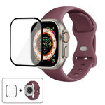 バタフライバックルシリコンウォッチバンド 3Dカーブフィルム付き、Apple Watch Series 40mm用、Apple Watch Ultra 2 / 1 49mm用、Apple Watch Series 45mm用