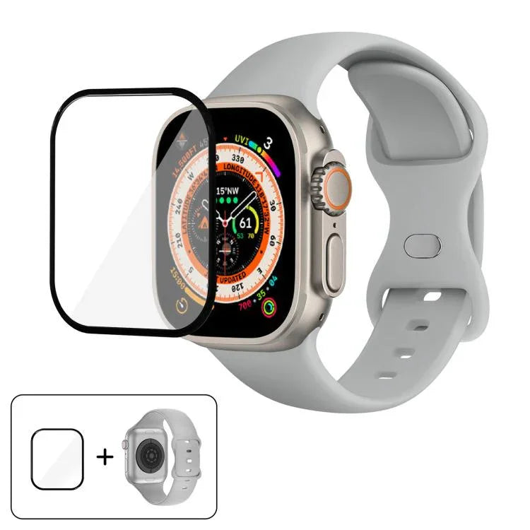 バタフライバックルシリコンウォッチバンド 3Dカーブフィルム付き、Apple Watch Series 40mm用、Apple Watch Ultra 2 / 1 49mm用、Apple Watch Series 45mm用