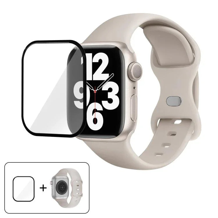 バタフライバックルシリコンウォッチバンド 3Dカーブフィルム付き、Apple Watch Series 40mm用、Apple Watch Ultra 2 / 1 49mm用、Apple Watch Series 45mm用