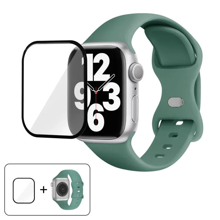 バタフライバックルシリコンウォッチバンド 3Dカーブフィルム付き、Apple Watch Series 41mm用、Apple Watch Series 38mm用、Apple Watch Series 42mm用