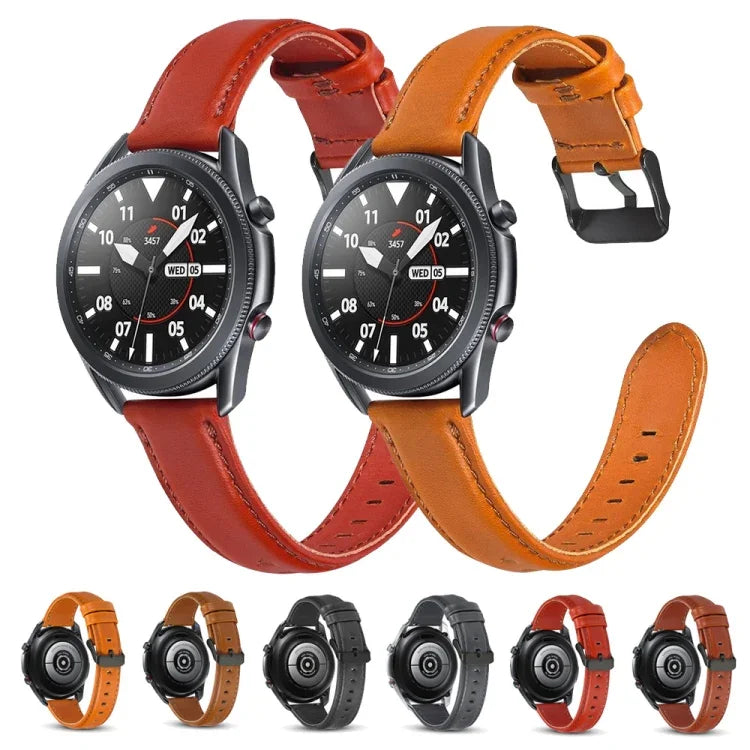 フラットテクスチャー本革交換用ストラップ、Samsung Galaxy Watch 3 41mm用、Samsung Galaxy Watch 3 45mm用