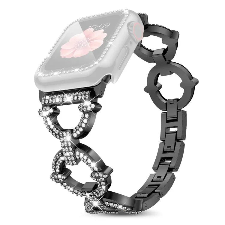 xDfind O字型ダイヤモンドメタルウォッチバンド 強化フィルム一体型PCカバー付き、Apple Watch Series 10 46mm用、Apple Watch Series 10 42mm用、Apple Watch Series 44mm用、Apple Watch Series 40mm用、Apple Watch Ultra 2 / 1 49mm用