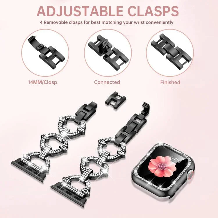 xDfind O字型ダイヤモンドメタルウォッチバンド 強化フィルム一体型PCカバー付き、Apple Watch Series 10 46mm用、Apple Watch Series 10 42mm用、Apple Watch Series 44mm用、Apple Watch Series 40mm用、Apple Watch Ultra 2 / 1 49mm用