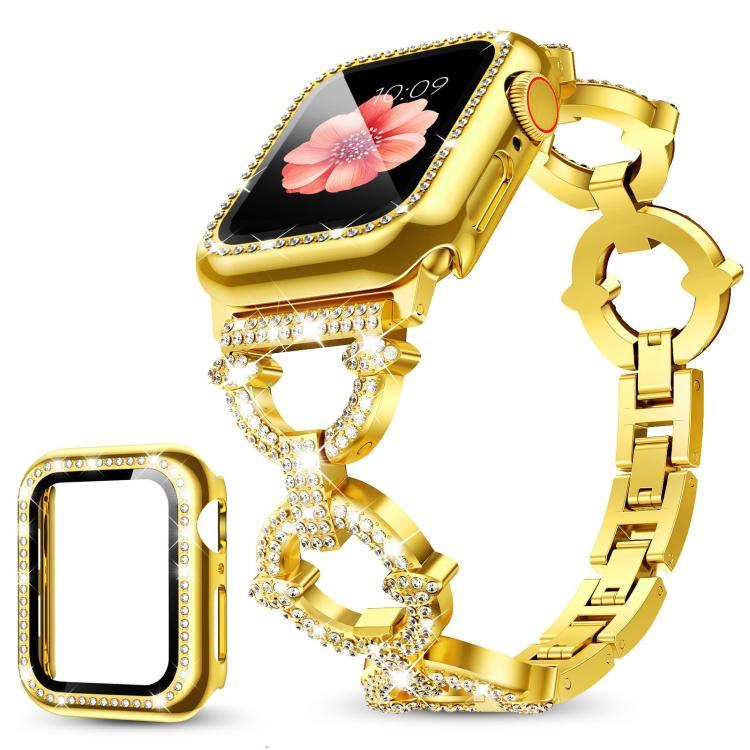 xDfind O字型ダイヤモンドメタルウォッチバンド 強化フィルム一体型PCカバー付き、Apple Watch Series 10 46mm用、Apple Watch Series 10 42mm用、Apple Watch Series 44mm用、Apple Watch Series 40mm用、Apple Watch Ultra 2 / 1 49mm用