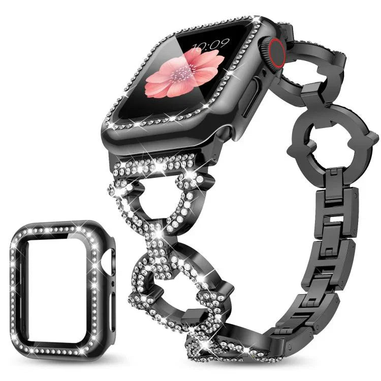 xDfind O字型ダイヤモンドメタルウォッチバンド 強化フィルム一体型PCカバー付き、Apple Watch Series 10 46mm用、Apple Watch Series 10 42mm用、Apple Watch Series 44mm用、Apple Watch Series 40mm用、Apple Watch Ultra 2 / 1 49mm用