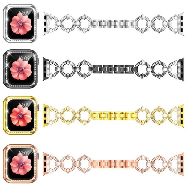 xDfind O字型ダイヤモンドメタルウォッチバンド 強化フィルム一体型PCカバー付き、Apple Watch Series 10 46mm用、Apple Watch Series 10 42mm用、Apple Watch Series 44mm用、Apple Watch Series 40mm用、Apple Watch Ultra 2 / 1 49mm用