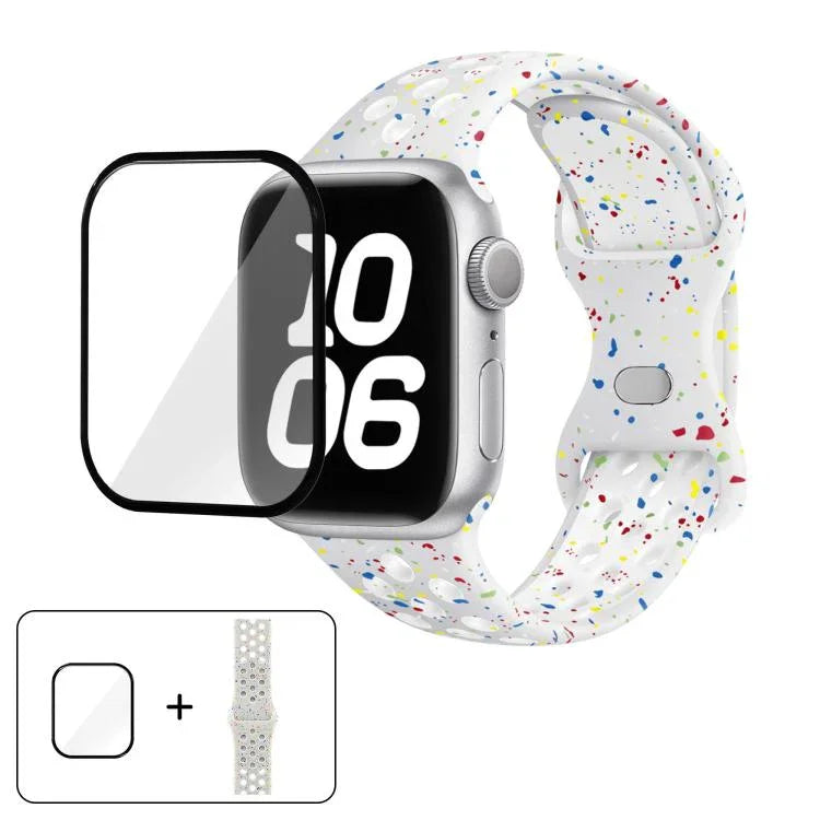 バタフライバックル カラードット シリコンウォッチバンド 3Dカーブフィルム付き、Apple Watch Series 42mm用