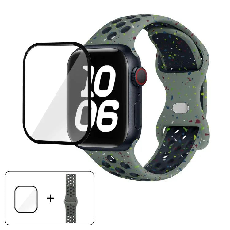 バタフライバックル カラードット シリコンウォッチバンド 3Dカーブフィルム付き、Apple Watch Series 42mm用