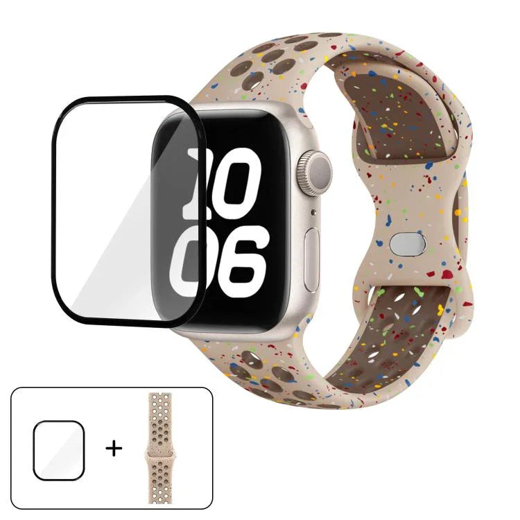 バタフライバックル カラードット シリコンウォッチバンド 3Dカーブフィルム付き、Apple Watch Series 42mm用