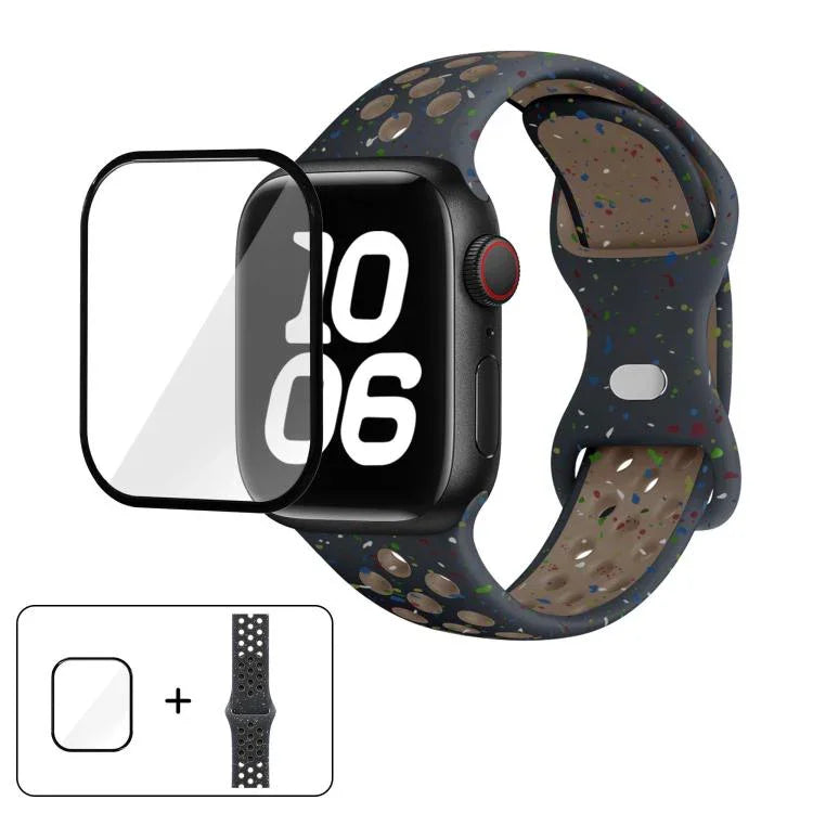 バタフライバックル カラードット シリコンウォッチバンド 3Dカーブフィルム付き、Apple Watch Series 42mm用